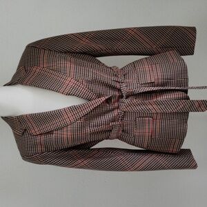 Plaid Blazer With Pockets And Tie Belt